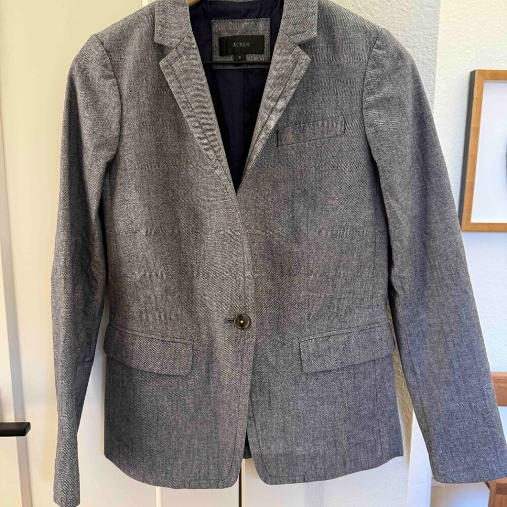 J.Crew Navy Blue single button Blazer Structured Tailored size 0 cotton stretch